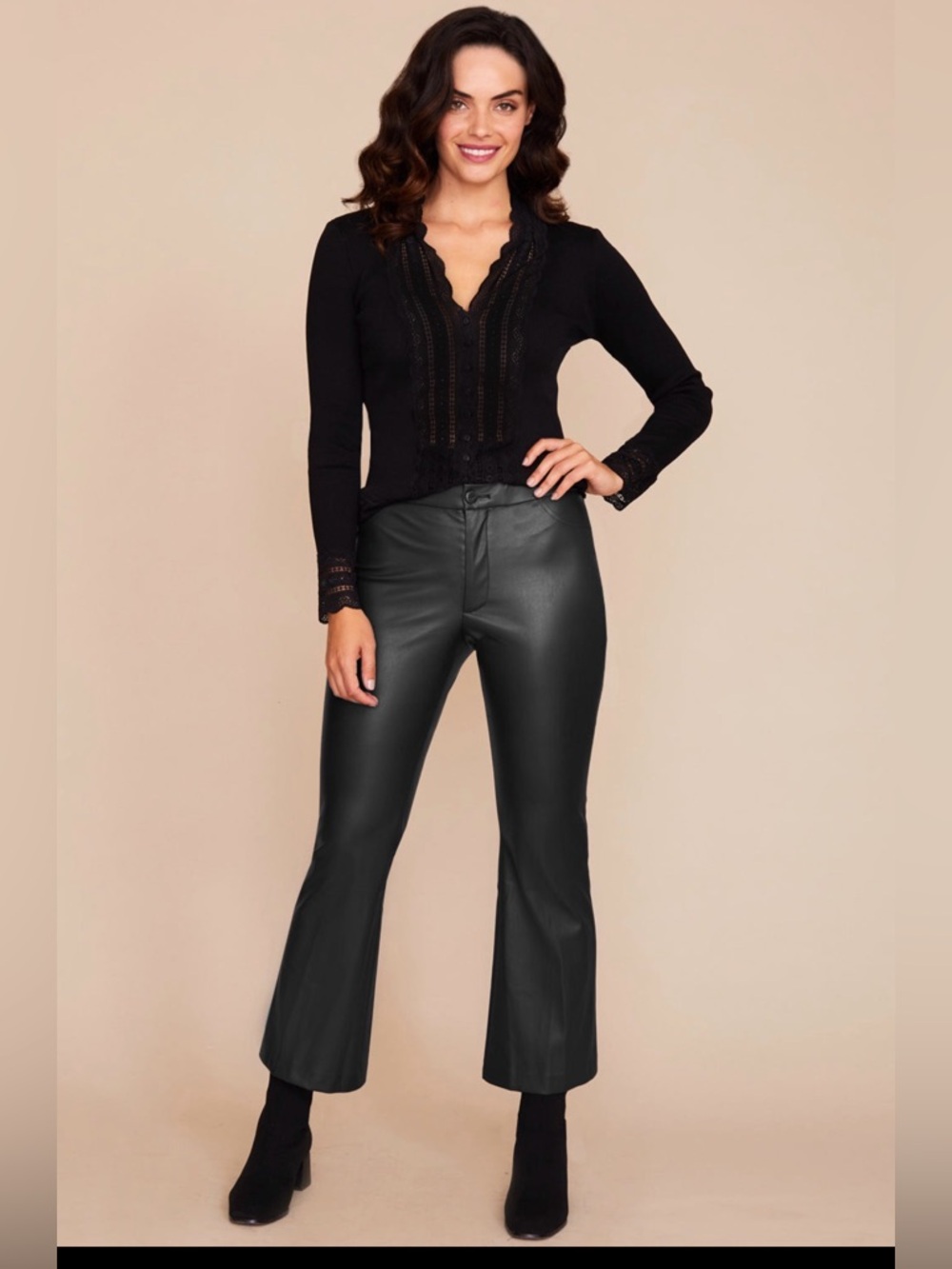 Peace of Cloth Faux Leather Pants Women Large Black Wide Leg High Rise Vegan